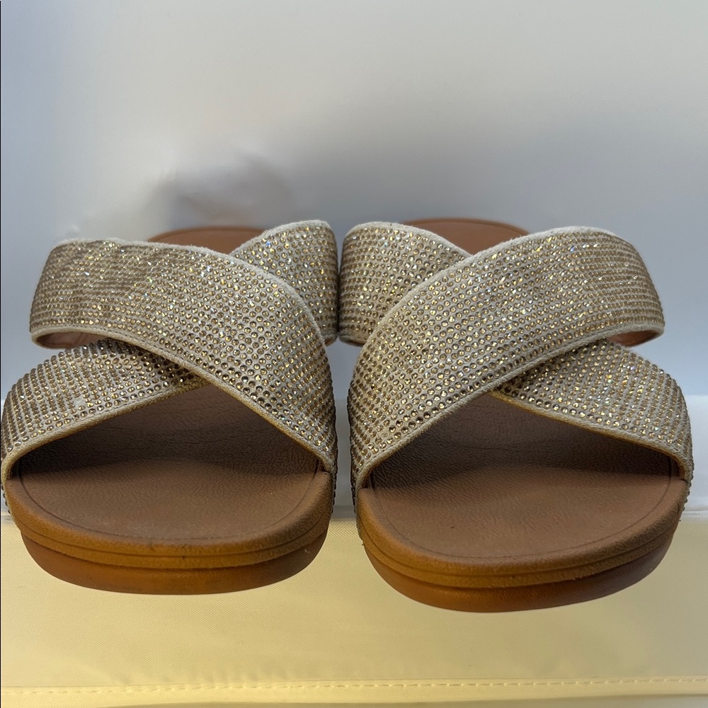 Fitflop Gold Rhinestones Crisscross Sandals-Size 9-Comfy-Slip on-Casual - Picture 8 of 16